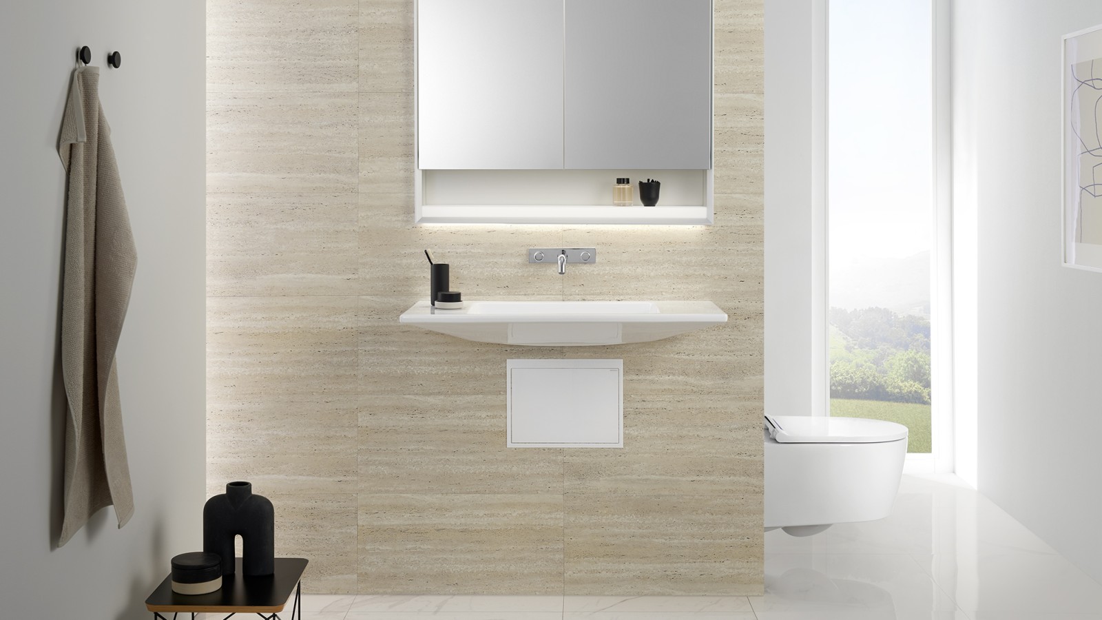 Less dust traps thanks to concealed trap with Geberit ONE washbasin (© Geberit) Less dust traps thanks to concealed trap with Geberit ONE washbasin (© Geberit)