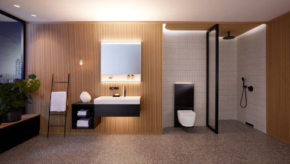 Geberit ONE bathroom highlighting our lifetime warranty on ceramics