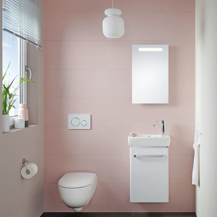 Small guest bathroom with Renova Compact handrinse basin and wall-hung WC Small guest bathroom with Renova Compact handrinse basin and wall-hung WC