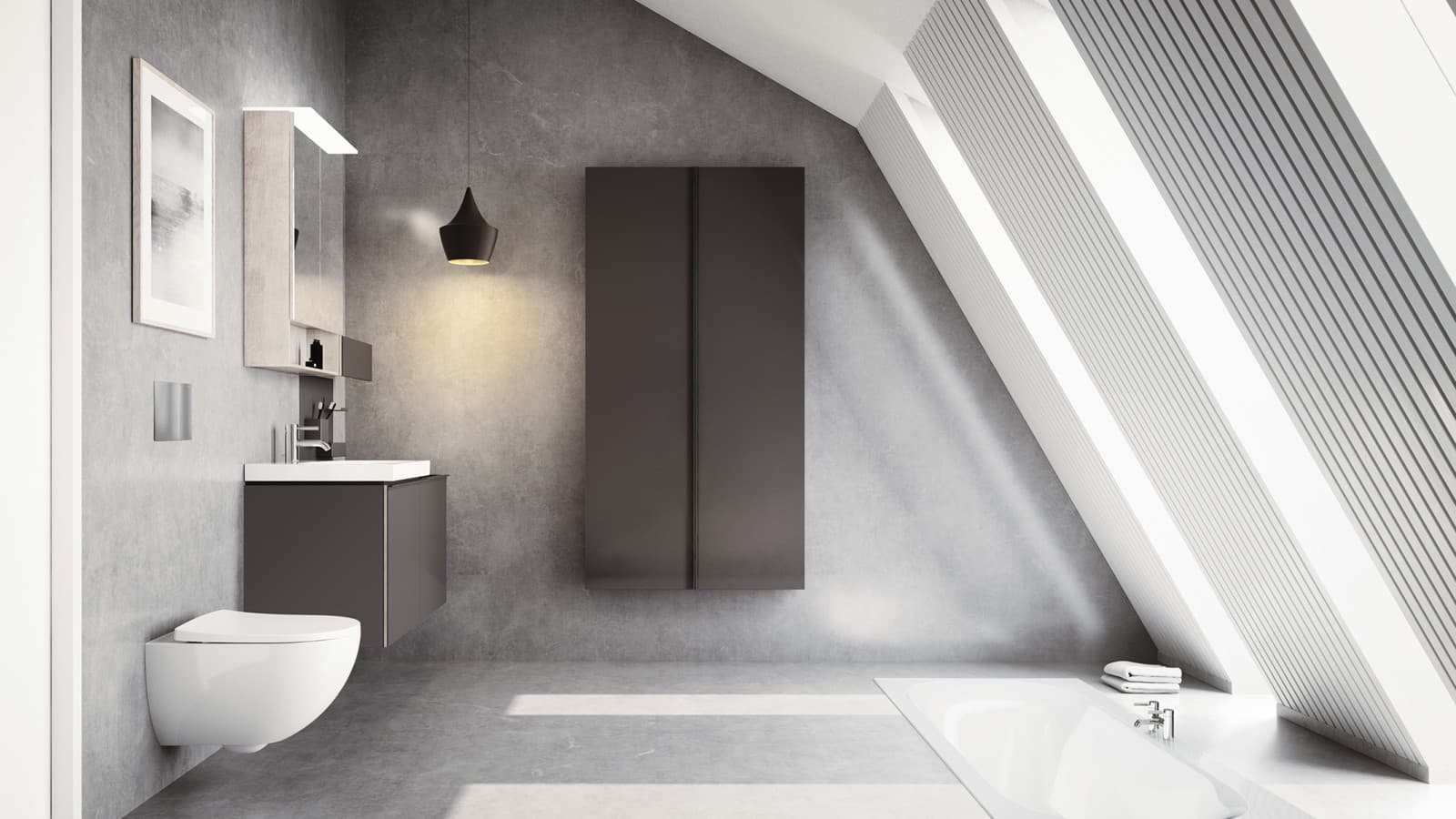 Modern Geberit Acanto bathroom with roof pitch Modern Geberit Acanto bathroom with roof pitch